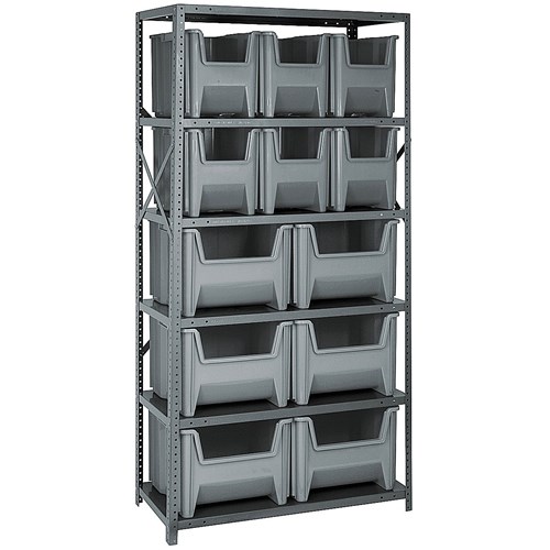 Quantum Storage Systems QSBU-600800 GY - Giant Hopper Bin Steel Shelving w/12 Bins - 18" x 36" x 75" - Gray