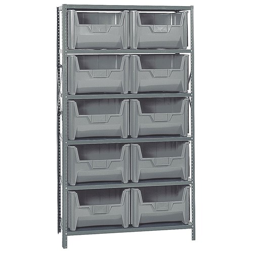 Quantum Storage Systems QSBU-700 GY - Giant Hopper Bin Steel Shelving w/10 Bins - 18" x 42" x 75" - Gray