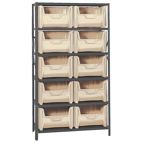 Quantum Storage Systems QSBU-700 IV - Giant Hopper Bin Steel Shelving w/10 Bins - 18" x 42" x 75" - Ivory