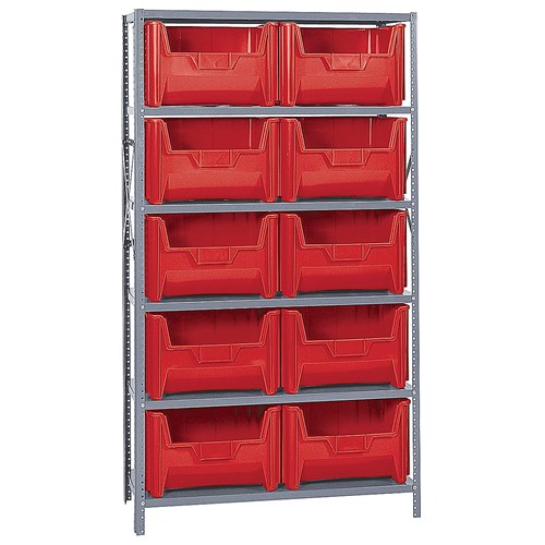 Quantum Storage Systems QSBU-700 RD - Giant Hopper Bin Steel Shelving w/10 Bins - 18" x 42" x 75" - Red