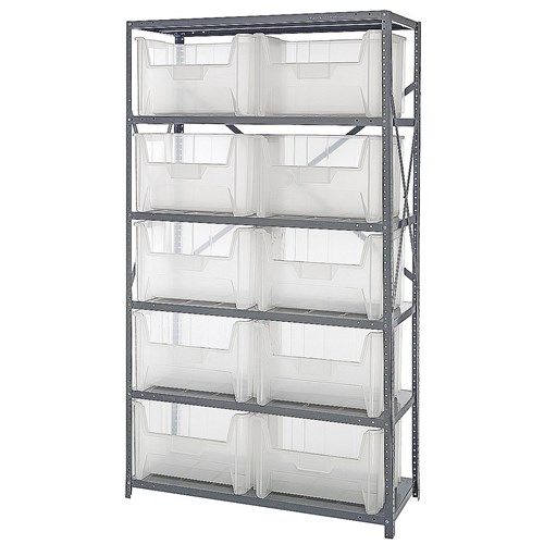 Quantum Storage Systems QSBU-700CL - Clear-View Series Giant Hopper Bin Steel Shelving w/10 Bins - 18" x 42" x 75" - Clear