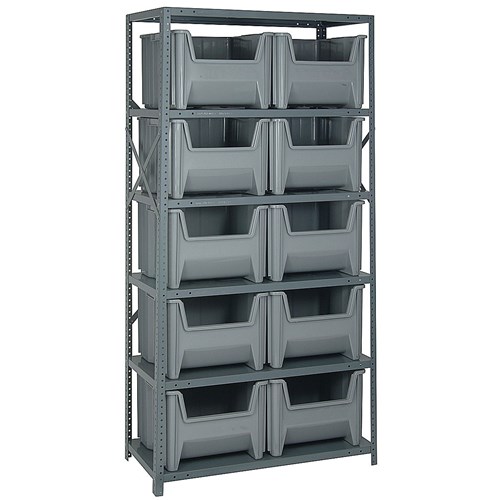 Quantum Storage Systems QSBU-800 GY - Giant Hopper Bin Steel Shelving w/10 Bins - 18" x 36" x 75" - Gray