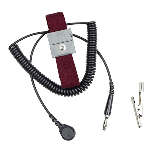 SCS 2214 - Adjustable Wrist Strap - Elastic Fabric - 5' Coil Cord - Alligator Clip - Burgundy