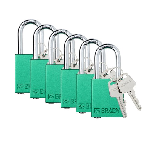 Brady SDAL-GRN-38ST-KA6 (153750) Safety Lockout Padlock - Aluminum - 1.5" - Steel Shackle - Green Keyed Alike - 6/PK