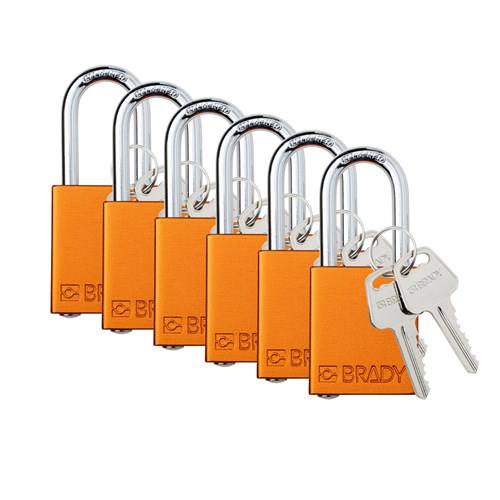 Brady SDAL-ORG-38ST-KA6 (153751) Safety Lockout Padlock - Aluminum - 1.5" - Steel Shackle - Orange Keyed Alike - 6/PK