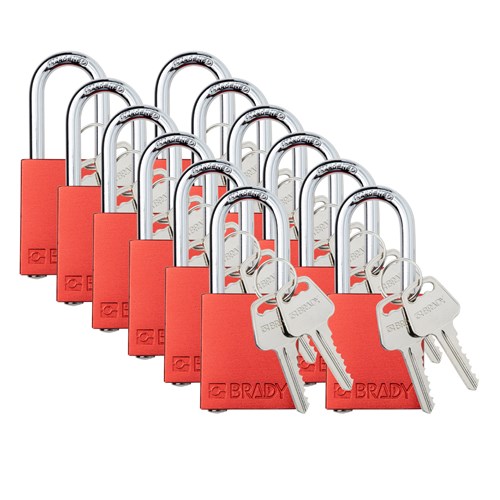 Brady SDAL-RED-38ST-KA12 (153753) Safety Lockout Padlock - Aluminum - 1.5" - Steel Shackle - Red Keyed Alike - 12/PK