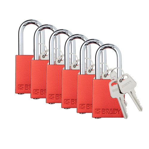 Brady SDAL-RED-38ST-KA6 (153747) Safety Lockout Padlock - Aluminum - 1.5" - Steel Shackle - Red Keyed Alike - 6/PK