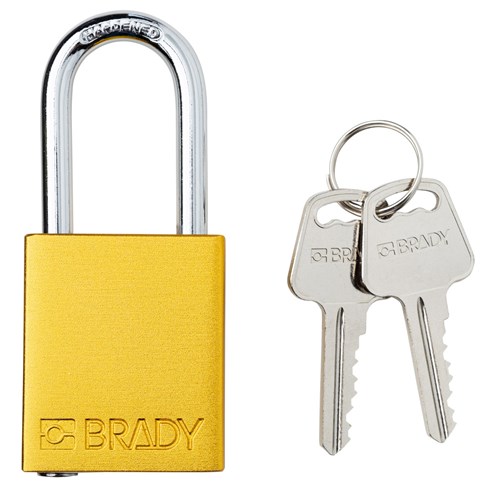 Brady SDAL-YLW-38ST-KD (153738) Safety Lockout Padlock - Aluminum - 1.5" - Steel Shackle - Yellow Keyed Different