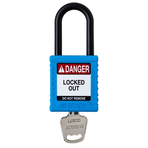 Brady SDPL-BLU-38PL-KD (153557) Safety Lockout Padlock - Plastic - 1.5" - Nylon Shackle - Blue Keyed Different