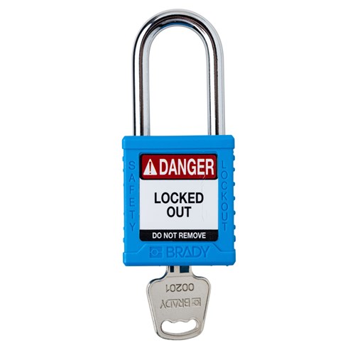 Brady SDPL-BLU-38ST-KD (153454) Safety Lockout Padlock - Plastic - 1.5" - Steel Shackle - Blue Keyed Different