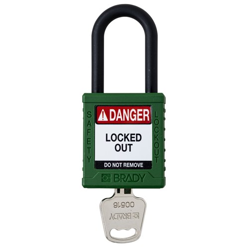 Brady SDPL-GRN-38PL-KD (153559) Safety Lockout Padlock - Plastic - 1.5" - Nylon Shackle - Green Keyed Different