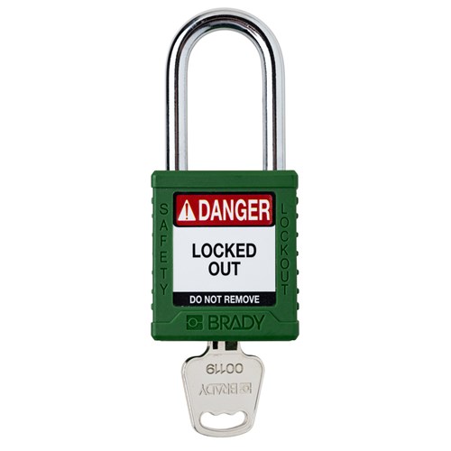 Brady SDPL-GRN-38ST-KD (153456) Safety Lockout Padlock - Plastic - 1.5" - Steel Shackle - Green Keyed Different