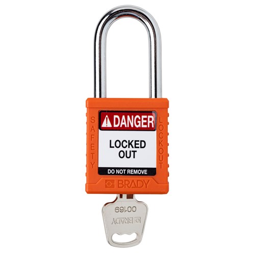 Brady SDPL-ORG-38ST-KD (153455) Safety Lockout Padlock - Plastic - 1.5" - Steel Shackle - Orange Keyed Different