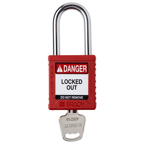 Brady SDPL-RED-38ST-KD (153452) Safety Lockout Padlock - Plastic - 1.5" - Steel Shackle - Red Keyed Different