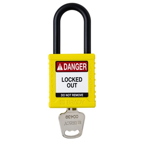 Brady SDPL-YLW-38PL-KD (153556) Safety Lockout Padlock - Plastic - 1.5" - Nylon Shackle - Yellow Keyed Different