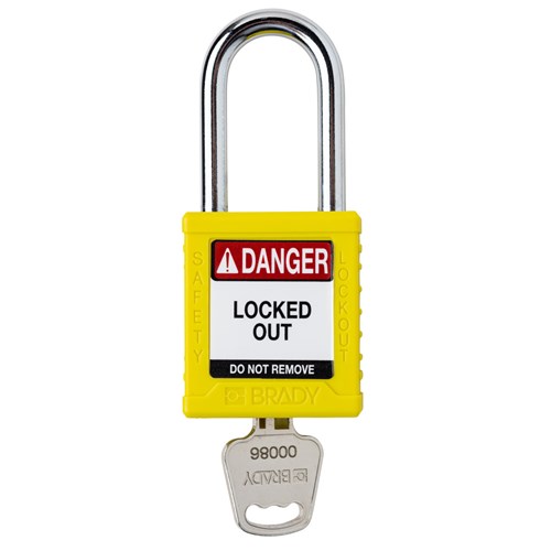 Brady SDPL-YLW-38ST-KD (153453) Safety Lockout Padlock - Plastic - 1.5" - Steel Shackle - Yellow Keyed Different