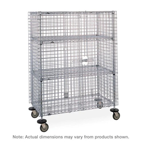 InterMetro Industries SEC56EC-4 Super Erecta Mobile Security Shelving Unit with 2 Intermediate Shelves - Chrome - 27.25" x 65" x 67.9375"