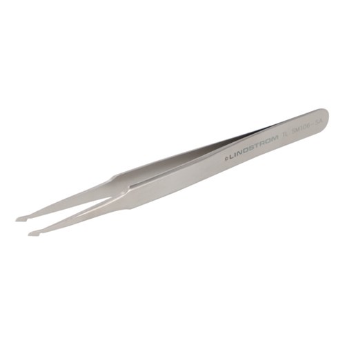 Lindstrom SM106-SA Stainless SMD Tweezers - Anti-Acid Anti-Mag Body for Positioning SOT Packages Horiz. 4 mm Flat Base Long and Fine Shaped - Straight Tips - 4.72" (120 mm)