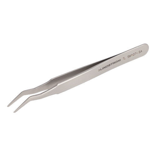 Lindstrom SM107-SA Stainless Steel SMS Tweezers - Anti-Acid Anti-Magnetic Body for Positioning Flat Devices and Double Bent Tips - 4.72" (120 mm)