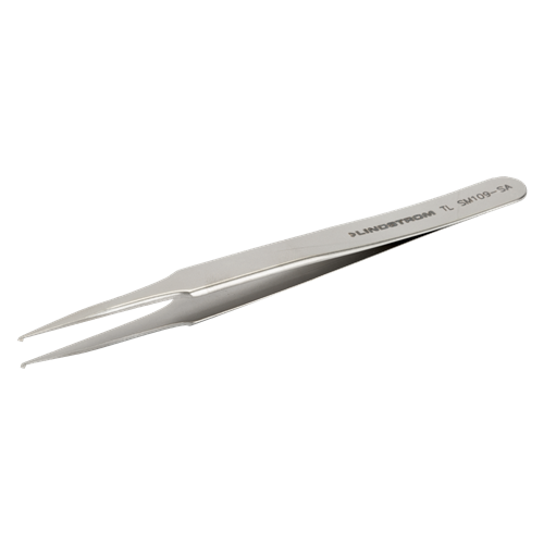 Lindstrom SM109-SA Stainless No Anti-Crush SMD Tweezers - Anti-Acid Anti-Mag Body for Positioning - Soldering 1 mm Wide Components - 45° and Straight Tip - 4.72" (120 mm)