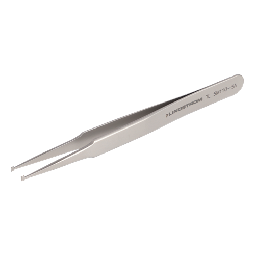 Lindstrom SM110-SA Stainless Steel SMD Tweezers - Anti-Acid Anti-Magnetic Body for Positioning Cylindrical Devices and Grooved - Straight Tips - 4.72" (120 mm)