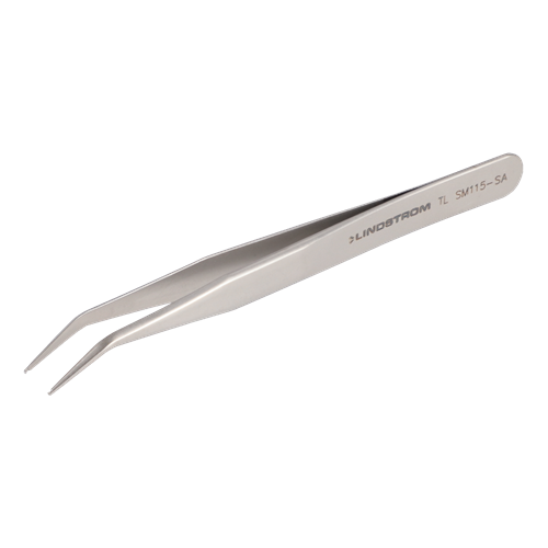 Lindstrom SM115-SA Stainless SMD Tweezers - Anti-Acid Anti-Mag Body for Holding - Positioning Cylindrical Devices From 0.6Mm and Grooved at 30° Angle Tips - 4.53" (115 mm)