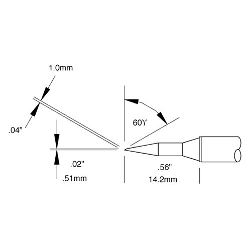 Metcal STTC-046 - STTC 600 Series Conical Soldering Tip Cartridge - 1 mm (0.04") - 60°