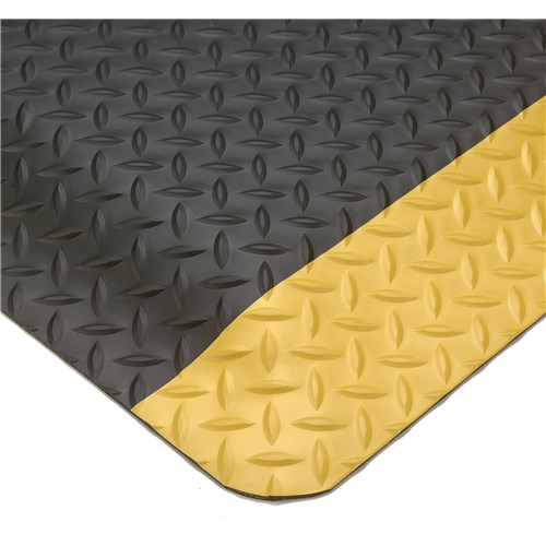 Wearwell 497.1x3x5BYL - SMART Diamond-Plate Sponge Base Anti-Fatigue Mat - 100% Recycled Urethane Composite - 1" Thick x 3' x 5' - Black w/Yellow Borders