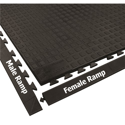 Wearwell 502.58x2x39FBK - Rejuvenator® Connect 100% Urethane Anti-Fatigue Floor Tile Female Ramp Edge - 2" x 39" - Black