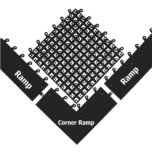 Wearwell 560.78x6x18BK-CS10 - ErgoDeck® Open Grid Modular Interlocking Ergonomic PVC Anti-Fatigue Tile Ramp Edge - 6" x 18" - Black - 10/Case