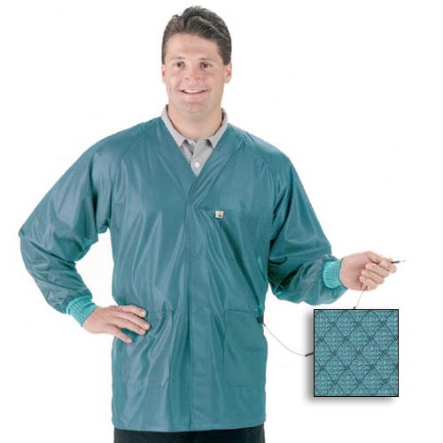 Tech Wear HOJ-83C-XL - ESD-Safe Lab Jacket - Hallmark-Style w/V-Neck & Raglan Sleeves - ESD Cuffs - OFX-100 - Hip Length - X-Large - Teal