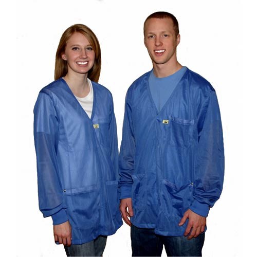 Transforming Technologies JKV 8828SPLB  - ESD Jacket - V-Neck - Snap Cuff - Light Blue  - 4X-Large