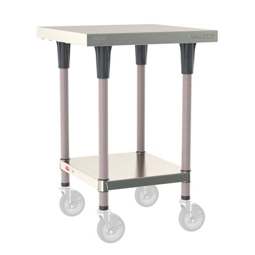 InterMetro Industries TWM2424FS-304-K TableWorx Mobile-Ready 24" x 24 " - 304 Surface - Stainless Steel Under Shelf - Metroseal Gray Epoxy Coated Legs and Polymer Leg Mounts