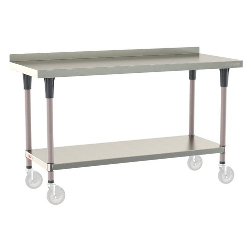 InterMetro Industries TWM2460FS-304-K TableWorx Mobile-Ready 24" x 60 " - 304 Surface - Stainless Steel Under Shelf - Metroseal Gray Epoxy Coated Legs and Polymer Leg Mounts