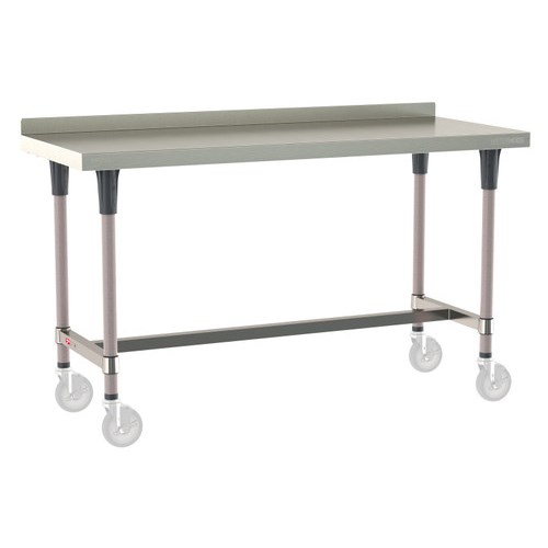 InterMetro Industries TWM2460SI-304B-K TableWorx Mobile-Ready 24" x 60 " - 304 Surface with Backsplash - Stainless Steel I-Frame - Metroseal Gray Epoxy Coated Legs and Polymer Leg Mounts