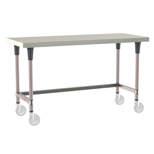 InterMetro Industries TWM2460SU-304-K TableWorx Mobile-Ready 24" x 60 " - 304 Surface - Stainless Steel 3-Sided Frame - Metroseal Gray Epoxy Coated Legs and Polymer Leg Mounts