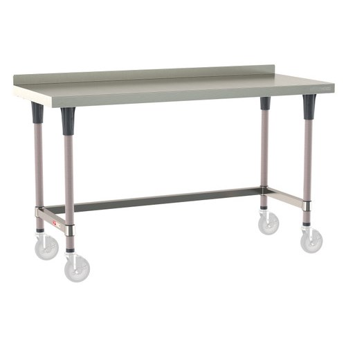 InterMetro Industries TWM2460SU-304B-K TableWorx Mobile-Ready 24" x 60 " - 304 Surface with Backsplash - Stainless Steel 3-Sided Frame - Metroseal Gray Epoxy Coated Legs and Polymer Leg Mounts