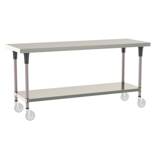 InterMetro Industries TWM2472FS-304-K TableWorx Mobile-Ready 24" x 72 " - 304 Surface - Stainless Steel Under Shelf - Metroseal Gray Epoxy Coated Legs and Polymer Leg Mounts