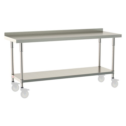 InterMetro Industries TWM2472FS-304B-S TableWorx Mobile-Ready 24" x 72 " - 304 Surface with Backsplash - Stainless Steel Under Shelf - All Stainless Steel Finish