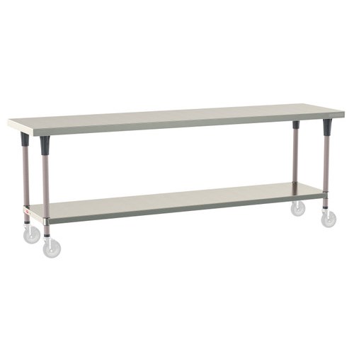 InterMetro Industries TWM2496FS-304-K TableWorx Mobile-Ready 24" x 96 " - 304 Surface - Stainless Steel Under Shelf - Metroseal Gray Epoxy Coated Legs and Polymer Leg Mounts