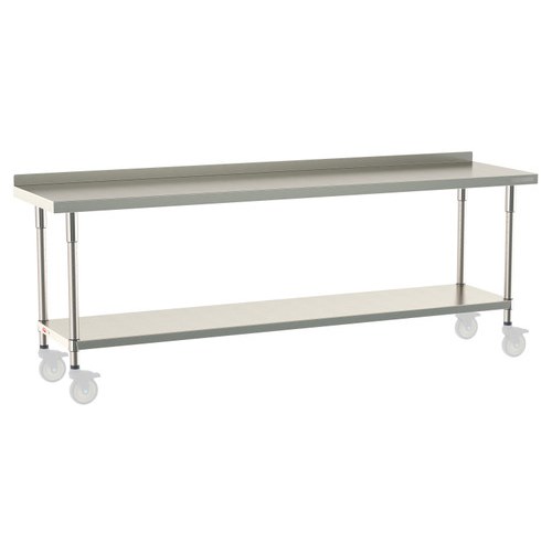 InterMetro Industries TWM2496FS-304B-S TableWorx Mobile-Ready 24" x 96 " - 304 Surface with Backsplash - Stainless Steel Under Shelf - All Stainless Steel Finish