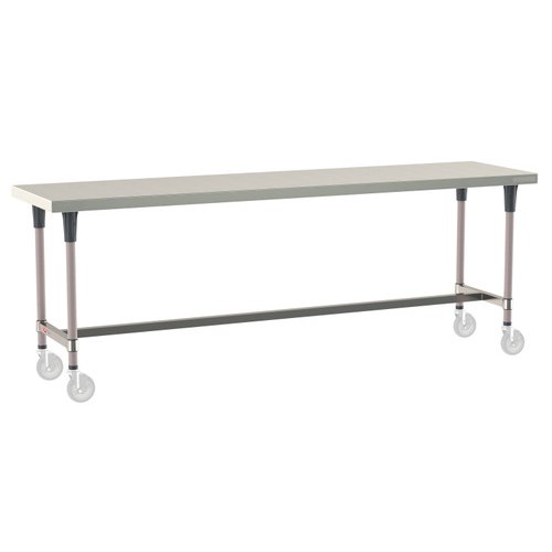 InterMetro Industries TWM2496SI-304-K TableWorx Mobile-Ready 24" x 96 " - 304 Surface - Stainless Steel I-Frame - Metroseal Gray Epoxy Coated Legs and Polymer Leg Mounts