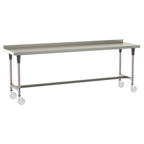 InterMetro Industries TWM2496SI-304B-K TableWorx Mobile-Ready 24" x 96 " - 304 Surface with Backsplash - Stainless Steel I-Frame - Metroseal Gray Epoxy Coated Legs and Polymer Leg Mounts