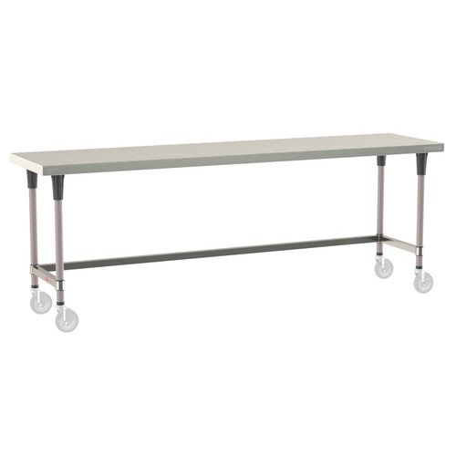 InterMetro Industries TWM2496SU-304-K TableWorx Mobile-Ready 24" x 96 " - 304 Surface - Stainless Steel 3-Sided Frame - Metroseal Gray Epoxy Coated Legs and Polymer Leg Mounts