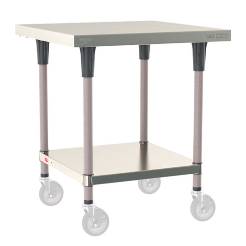 InterMetro Industries TWM3030FS-304-K TableWorx Mobile-Ready 30" x 30 " - 304 Surface - Stainless Steel Under Shelf - Metroseal Gray Epoxy Coated Legs and Polymer Leg Mounts