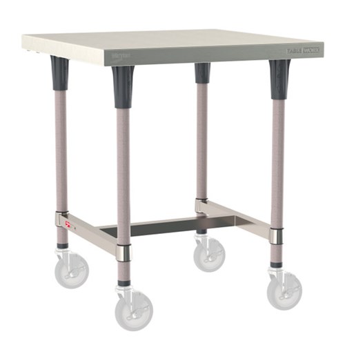 InterMetro Industries TWM3030SI-304-K TableWorx Mobile-Ready 30" x 30 " - 304 Surface - Stainless Steel I-Frame - Metroseal Gray Epoxy Coated Legs and Polymer Leg Mounts