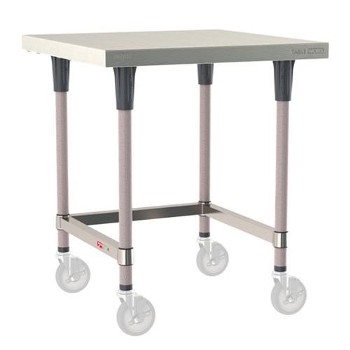 InterMetro Industries TWM3030SU-304-K TableWorx Mobile-Ready 30" x 30 " - 304 Surface - Stainless Steel 3-Sided Frame - Metroseal Gray Epoxy Coated Legs and Polymer Leg Mounts