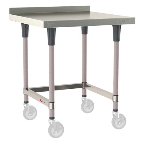 InterMetro Industries TWM3030SU-304B-K TableWorx Mobile-Ready 30" x 30 " - 304 Surface with Backsplash - Stainless Steel 3-Sided Frame - Metroseal Gray Epoxy Coated Legs and Polymer Leg Mounts