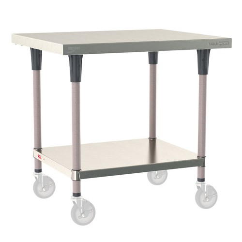 InterMetro Industries TWM3036FS-304-K TableWorx Mobile-Ready 30" x 36 " - 304 Surface - Stainless Steel Under Shelf - Metroseal Gray Epoxy Coated Legs and Polymer Leg Mounts