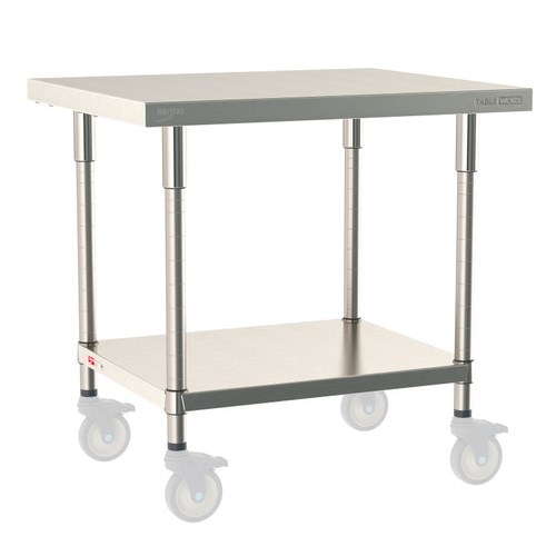 InterMetro Industries TWM3036FS-304-S TableWorx Mobile-Ready 30" x 36 " - 304 Surface - Stainless Steel Under Shelf - All Stainless Steel Finish